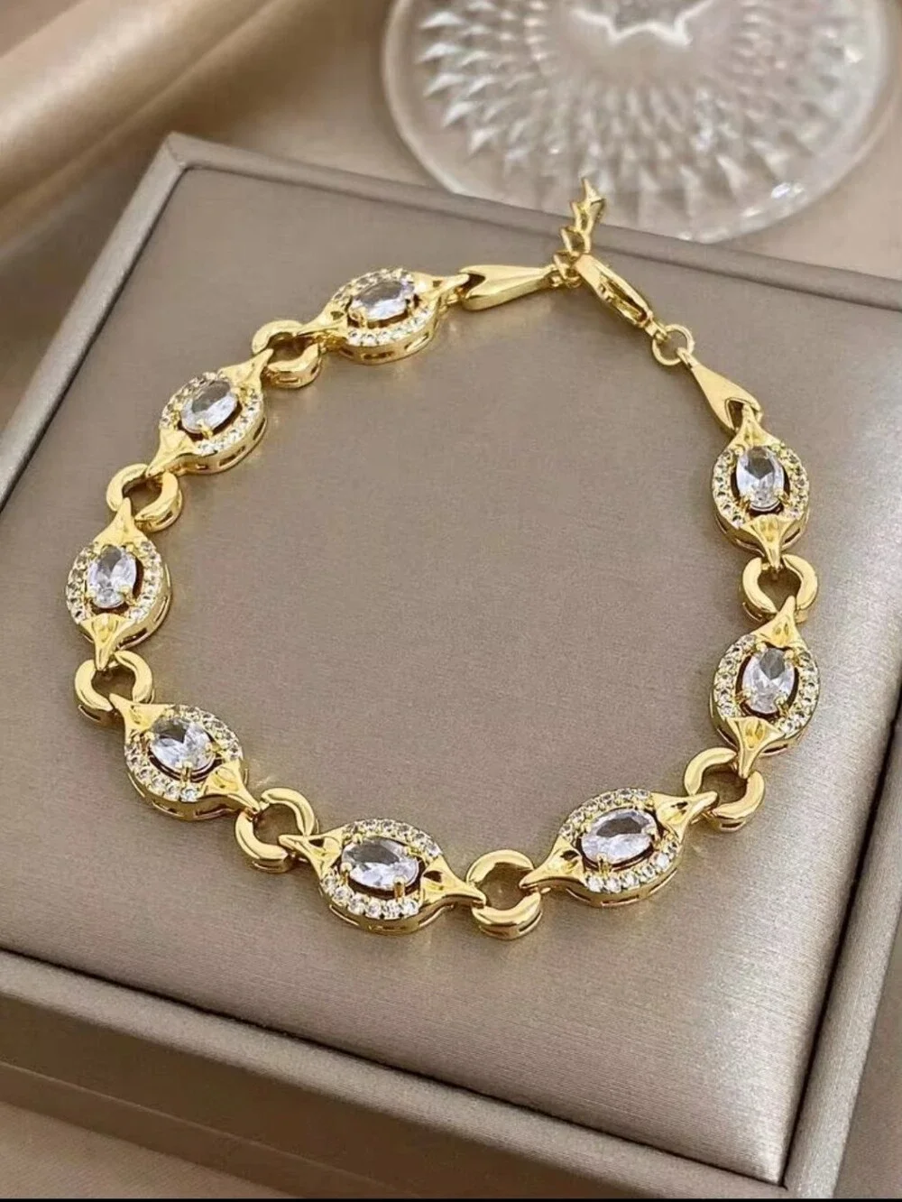 Multicolor Bracelet Light Blue Gem 1pc 18 K Real Gold Plated Anti-fading Luxury